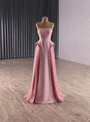 Pink Strapless Sequins Pearls Pleats Prom Dress