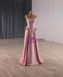Pink Strapless Sequins Pearls Pleats Prom Dress