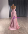 Pink Strapless Sequins Pearls Pleats Prom Dress