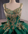 Green Ball Gown Tulle Straps Beading Sequins Prom Dress
