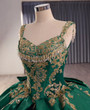 Green Ball Gown Tulle Straps Beading Sequins Prom Dress