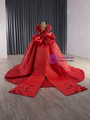 Red Ball Gown Sequins V-neck 3D Flower Prom Dress