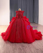 Vintage Red Tulle Sequins Long Sleeve Prom Dress