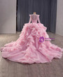 Pink Ball Gown Tulle Sequins Long Sleeve Prom Dress