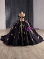 Black Tulle Long Sleeve Sequins Appliques Prom Dress