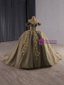 Dark Green Tulle Sequins Pearls Off the Shoulder Prom Dress