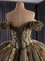 Dark Green Tulle Sequins Pearls Off the Shoulder Prom Dress
