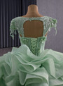 Green Tulle Backless Three-dimensional Flowers Prom Dress