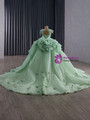 Green Tulle Backless Three-dimensional Flowers Prom Dress