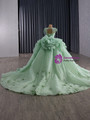 Green Tulle Backless Three-dimensional Flowers Prom Dress