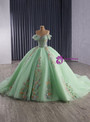 Green Ball Gown Tulle Appliques Prom Dress
