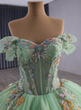 Green Ball Gown Tulle Appliques Prom Dress