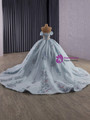 Blue Tulle Off the Shoulder Appliques Prom Dress
