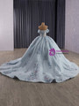 Blue Tulle Off the Shoulder Appliques Prom Dress
