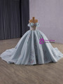 Blue Tulle Off the Shoulder Appliques Prom Dress