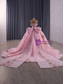 Pink Tulle Sequins Appliques Strapless Bow Prom Dress