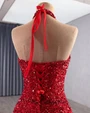 Sexy Red Mermaid Sequins Halter Bow Prom Dress