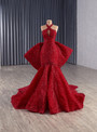 Sexy Red Mermaid Sequins Halter Bow Prom Dress