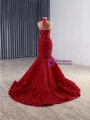 Sexy Red Mermaid Sequins Halter Bow Prom Dress
