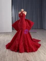 Sexy Red Mermaid Sequins Halter Bow Prom Dress