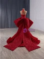 Sexy Red Mermaid Sequins Halter Bow Prom Dress