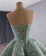 Green Tulle Lace Strapless Prom Dress