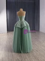 Green Tulle Lace Strapless Prom Dress