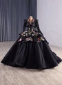 Black Satin Sequins Embroidery Appliques Prom Dress With Jacket