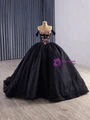 Black Satin Sequins Embroidery Appliques Prom Dress With Jacket