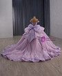 Purple Tulle Off the Shoulder Appliques Prom Dress