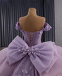 Purple Tulle Off the Shoulder Appliques Prom Dress