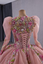 Pink Tulle Strapless Appliques Prom Dress With Jacket