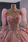 Pink Tulle Strapless Appliques Prom Dress With Jacket