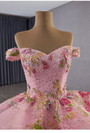 Pink Tulle Lace Appliques Sequins Prom Dress