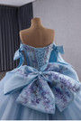 Light Blue Ball Gown Tulle Off the Shoulder Appliques Prom Dress