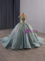 Green Ball Gown Blue Tulle Sequins Prom Dress