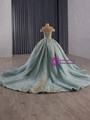 Green Ball Gown Blue Tulle Sequins Prom Dress