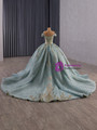 Green Ball Gown Blue Tulle Sequins Prom Dress