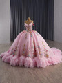 Pink Tulle Sequins Appliques Pleats Prom Dress
