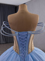 Blue Tulle Sequins Beading Prom Dress
