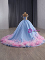 Blue Tulle Sequins Beading Prom Dress