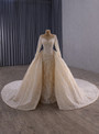 Champagne Tulle Sequins Long Sleeve Prom Dress