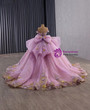 Pink Purple Tulle 3D Appliques Bow Prom Dress