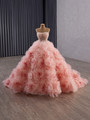 Pink Ball Gown Tulle 3D Flower Sequins Beading Prom Dress