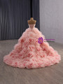 Pink Ball Gown Tulle 3D Flower Sequins Beading Prom Dress