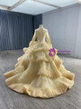 Gold Tulle Sequins Long Sleeve Pleats Tiers Prom Dress