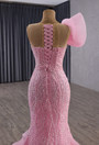 Pink Mermaid Sequins Split Prom Dress