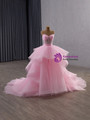 Pink Tulle Pleats Strapless Beading Prom Dress