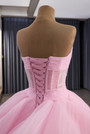 Pink Tulle Pleats Strapless Beading Prom Dress