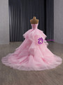 Pink Tulle Pleats Strapless Beading Prom Dress